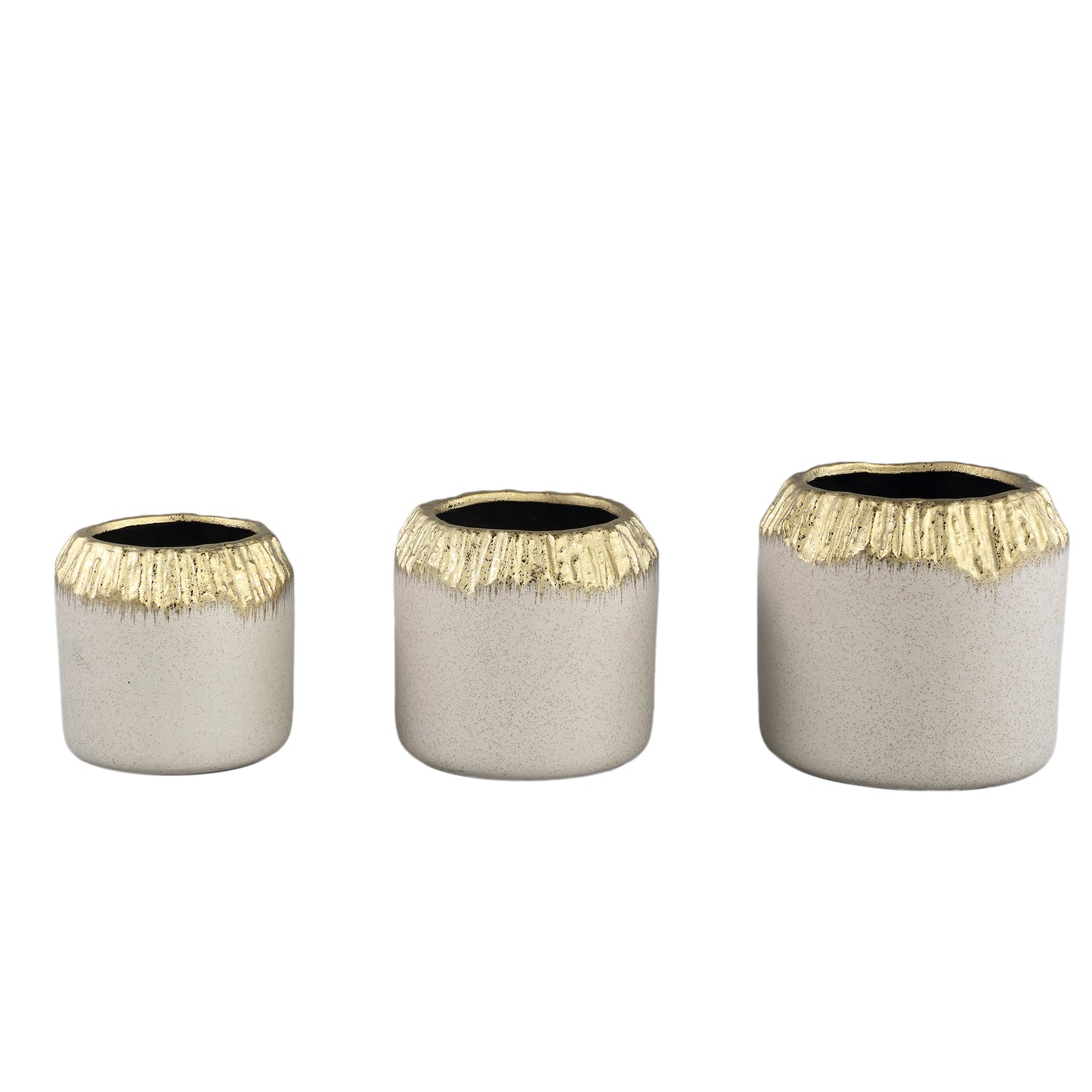 Coira Crème Glazen Keramische Pot Rond Gouden Top Set van 4 Stuks M 15x15.5x15.5 cm