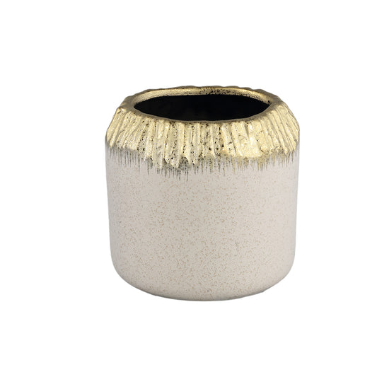 Coira Crème Glazen Keramische Pot Rond Gouden Top Set van 4 Stuks M - 4 Sets 15x15.5x15.5 cm