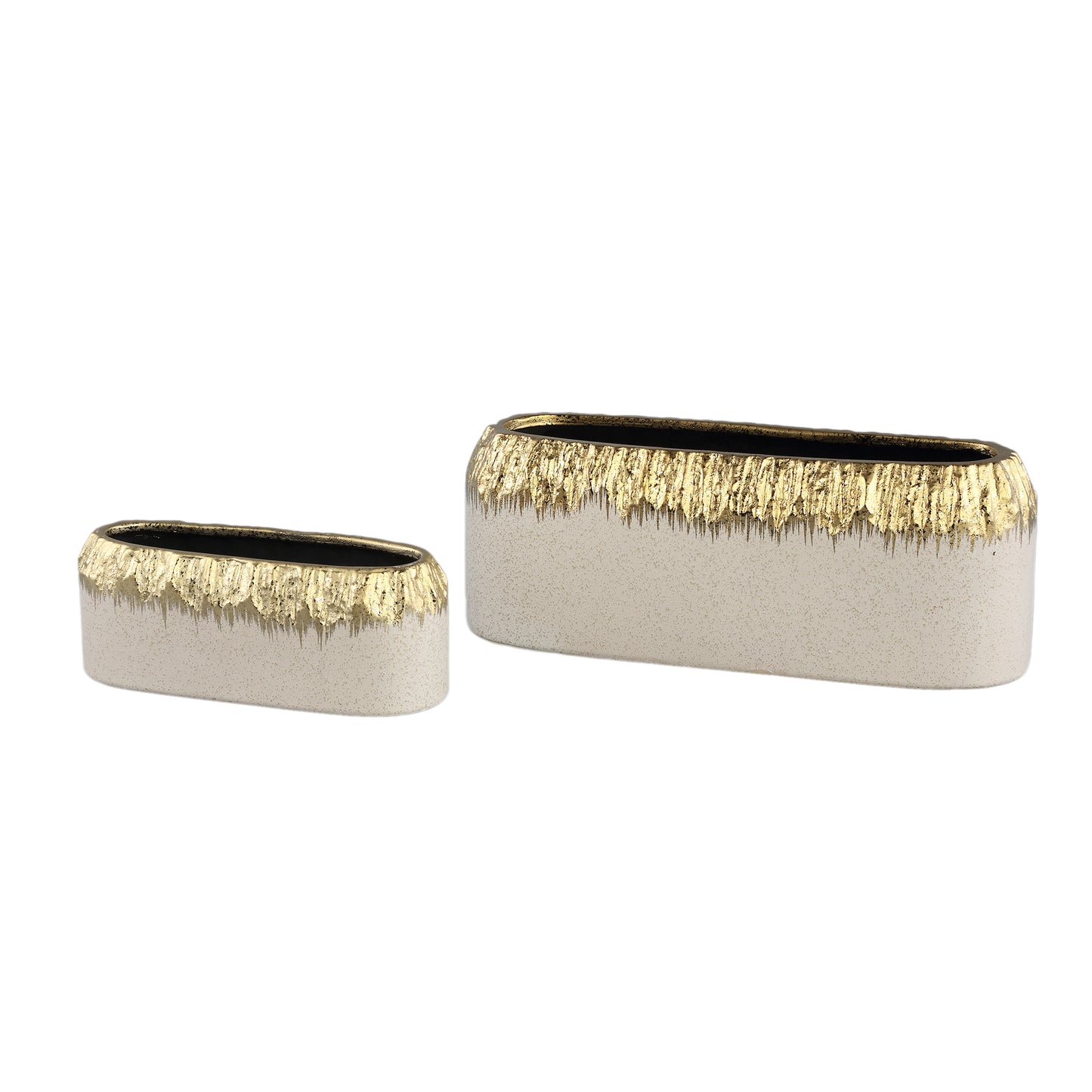 Coira Crème Glazuurde Keramische Pot Ovaal Gouden Top Set Van 6 Stuks 8x19x7 cm