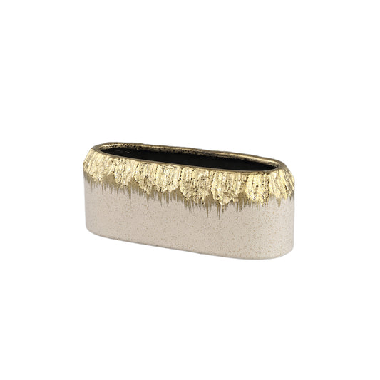Coira Crème Glazuurde Keramische Pot Ovaal Gouden Top Set Van 6 Stuks - 6 Sets 8x19x7 cm