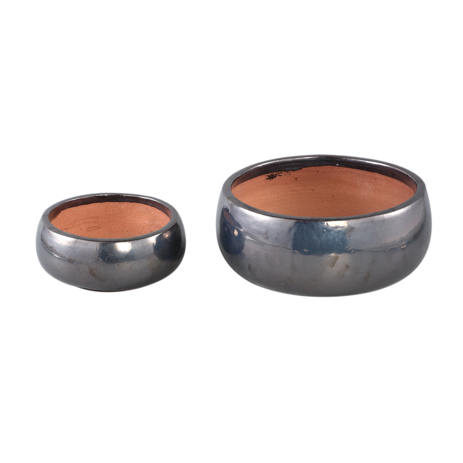 Nayaa Zilveren Keramische Pot Rond Laag Set van 2 - 2 Sets 14x30x30 cm