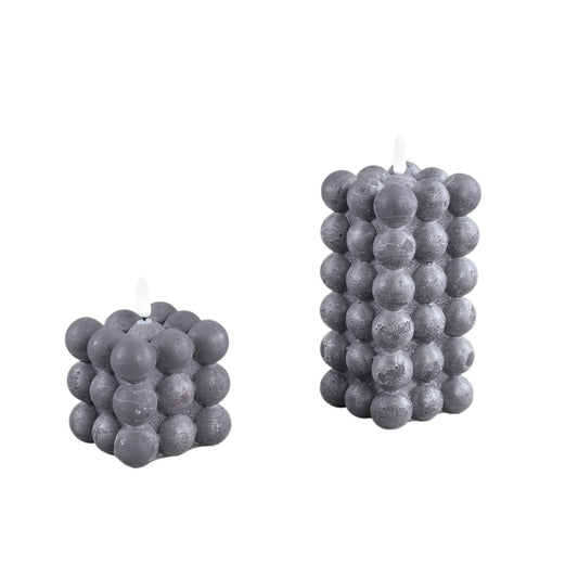 LED-Kaars Swish Grijs Bubbelvorm Flakkerend Set van 6 8x8x8 cm