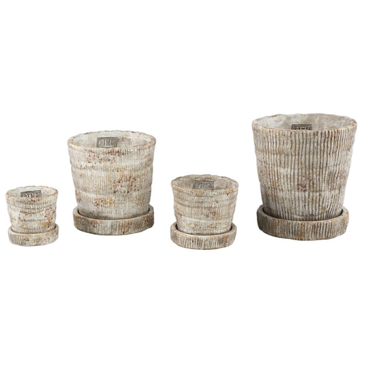 Zahir Crème Cement Pot Met Strepen Rond XS - Set van 12 8x8x8 cm
