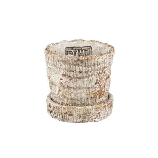Zahir Crème Cement Pot Met Strepen Rond XS - Set van 12 8x8x8 cm