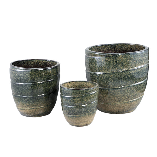 Brennen Green Ceramic Swirl Pot Round SV3