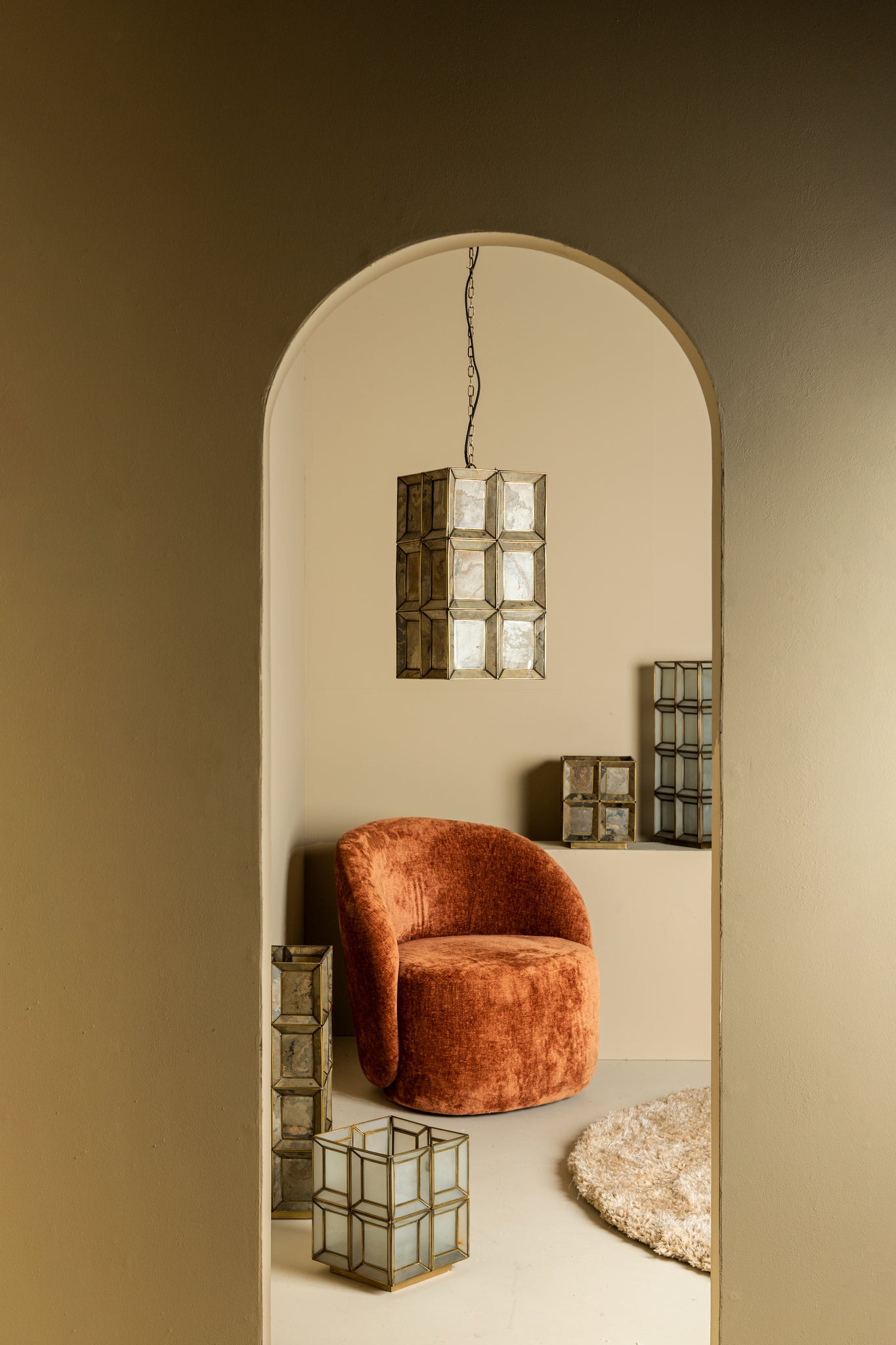 Layra Brass Stone Veneer Table Lamp Antique High