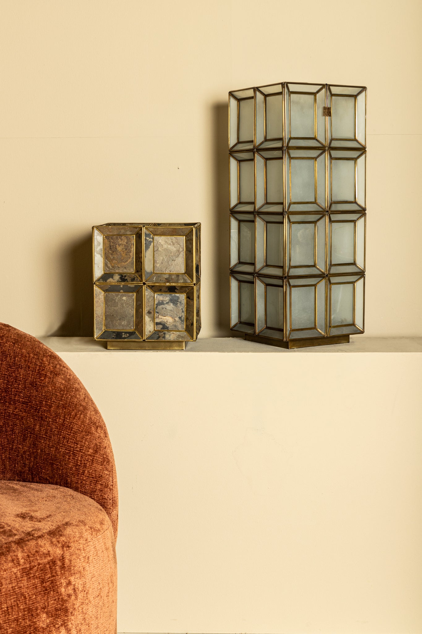 Layra Brass Stone Veneer Table Lamp Antique High