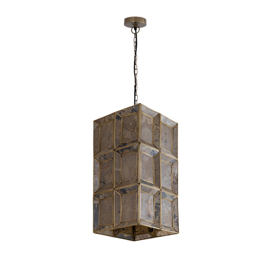 Layra Brass Stone Veneer Hanging Lamp Antique