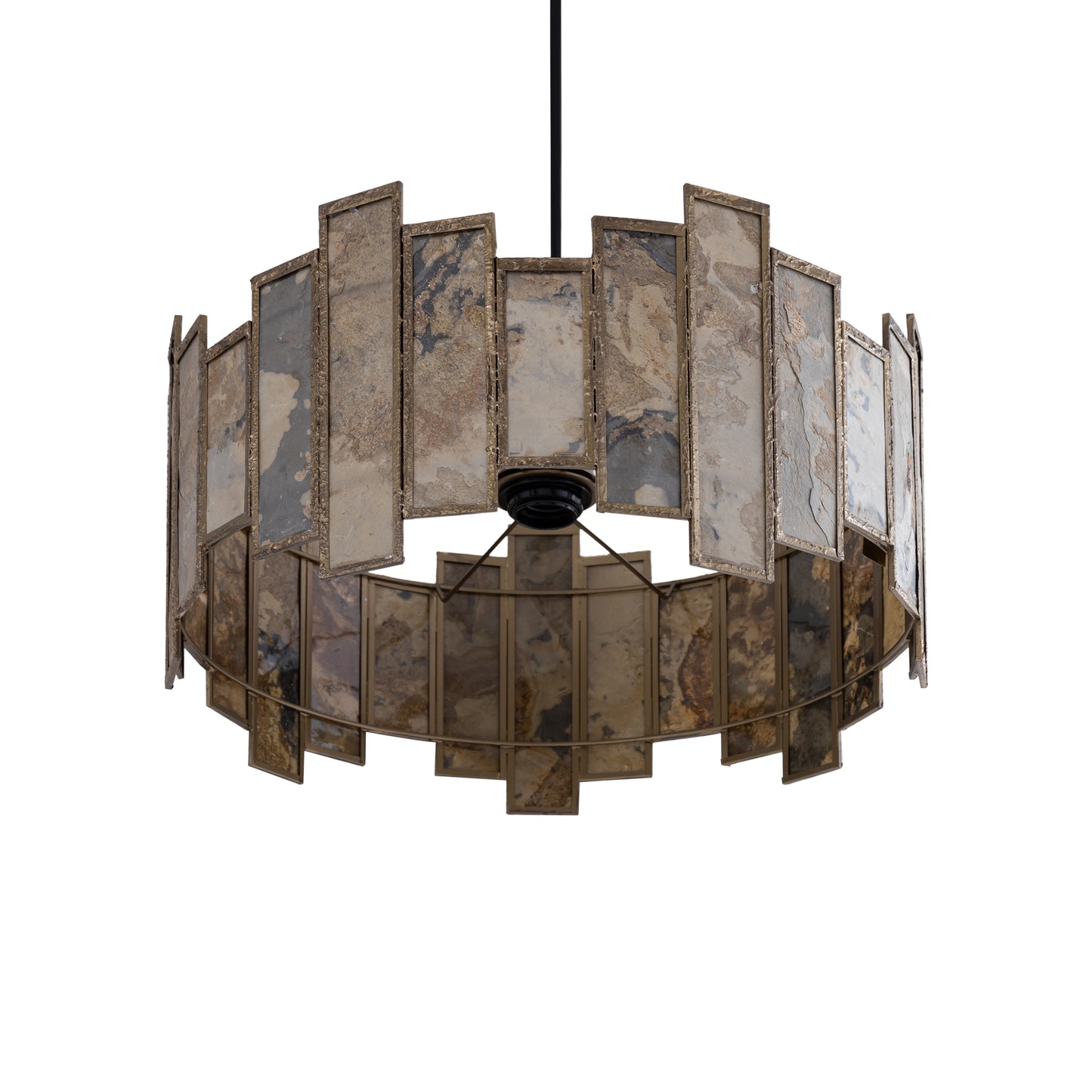 Levan Brass Stone Veneer Hanging Lamp Round