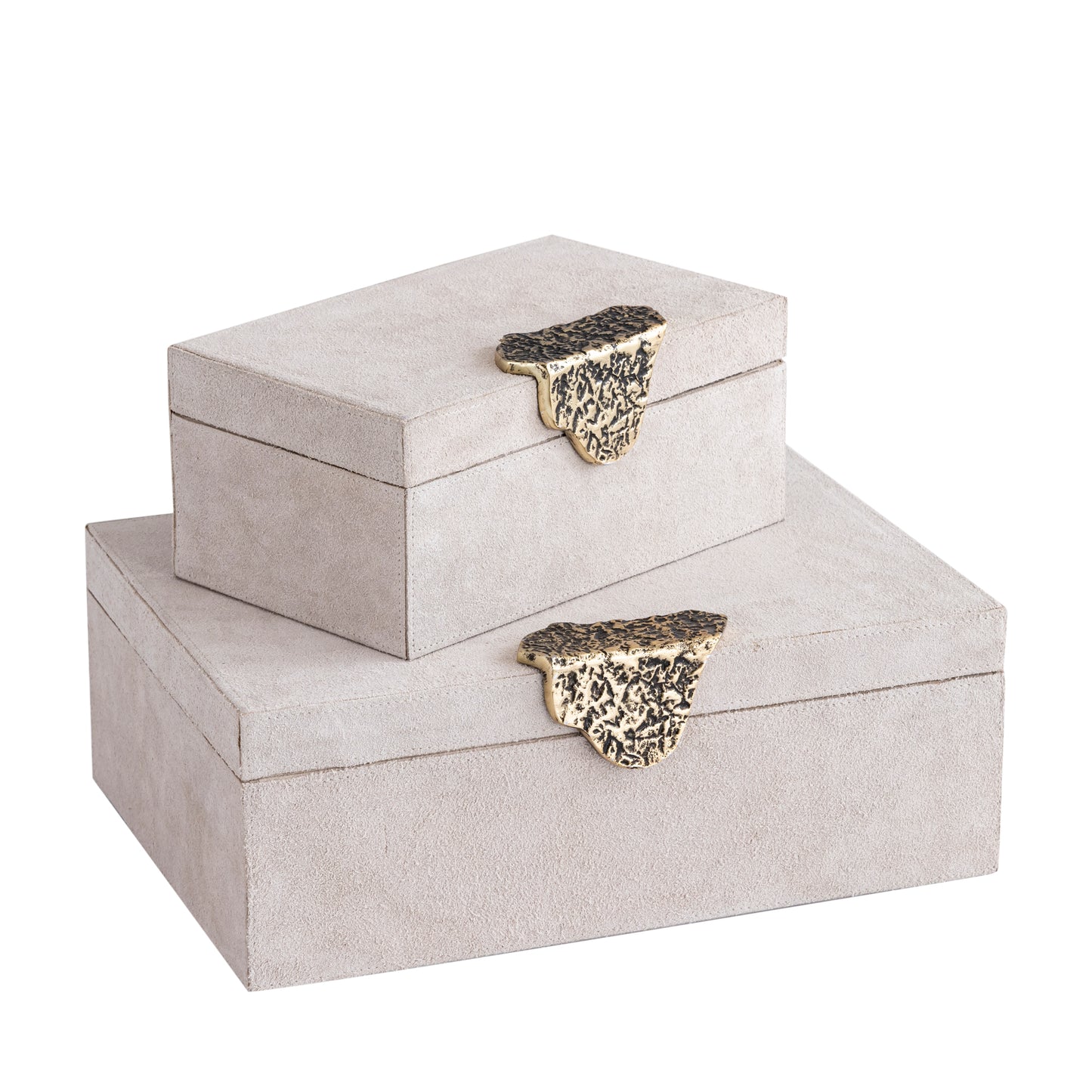 Hazael Beige Suède Opbergbox Gouden Handvat Set Van 2 13x36x25 cm