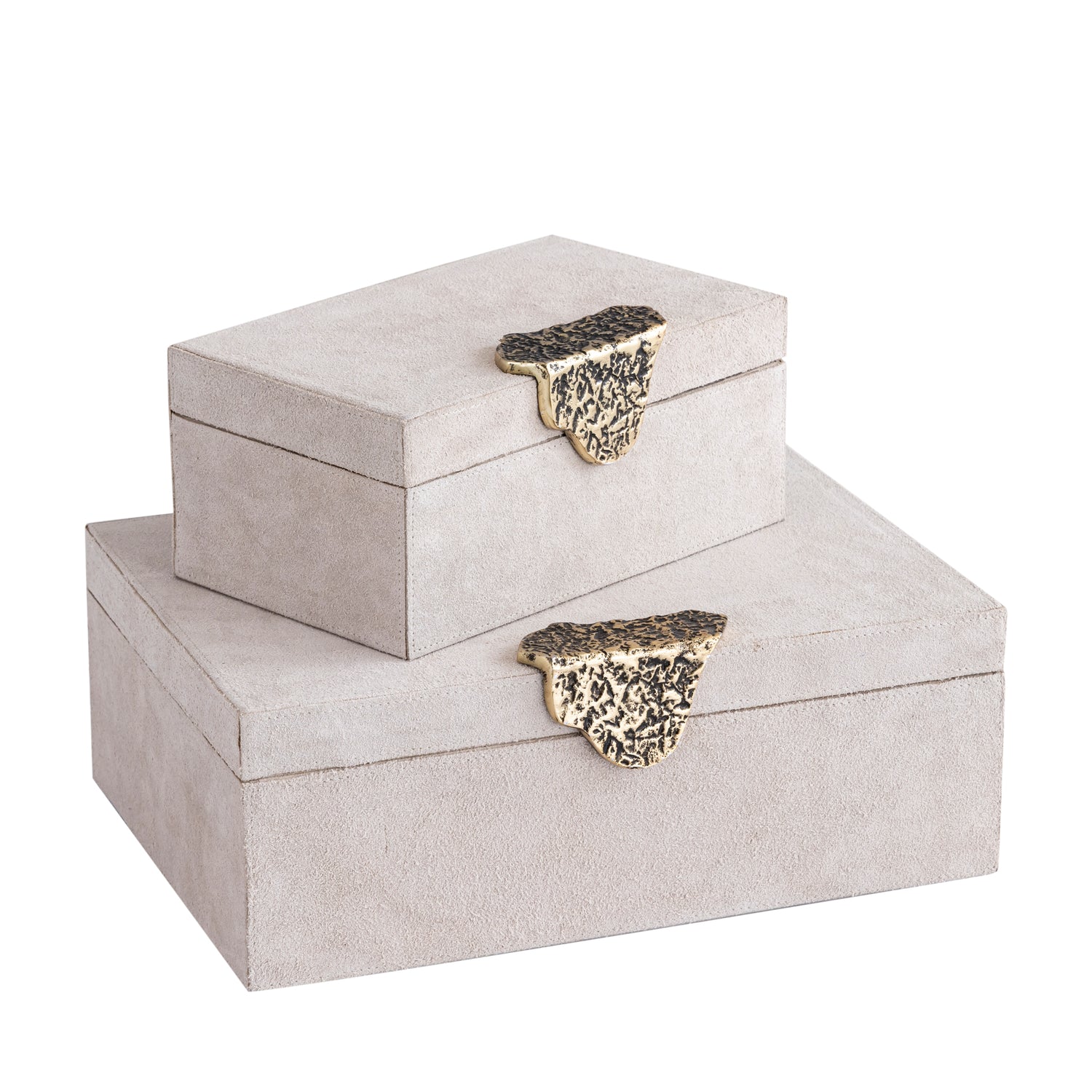 Hazael Beige Suède Opbergbox Gouden Handvat Set Van 2 13x36x25 cm