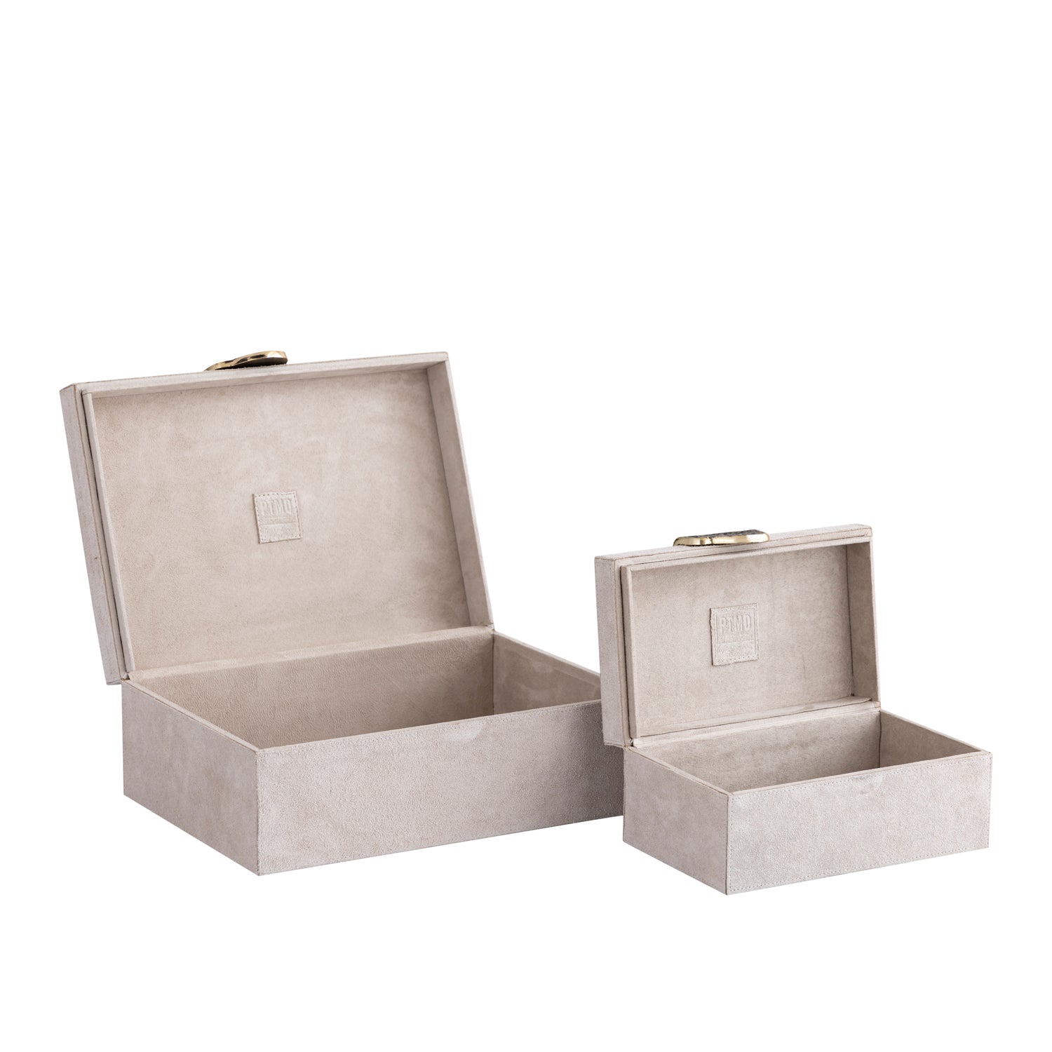 Hazael Beige Suède Opbergbox Gouden Handvat Set Van 2 13x36x25 cm