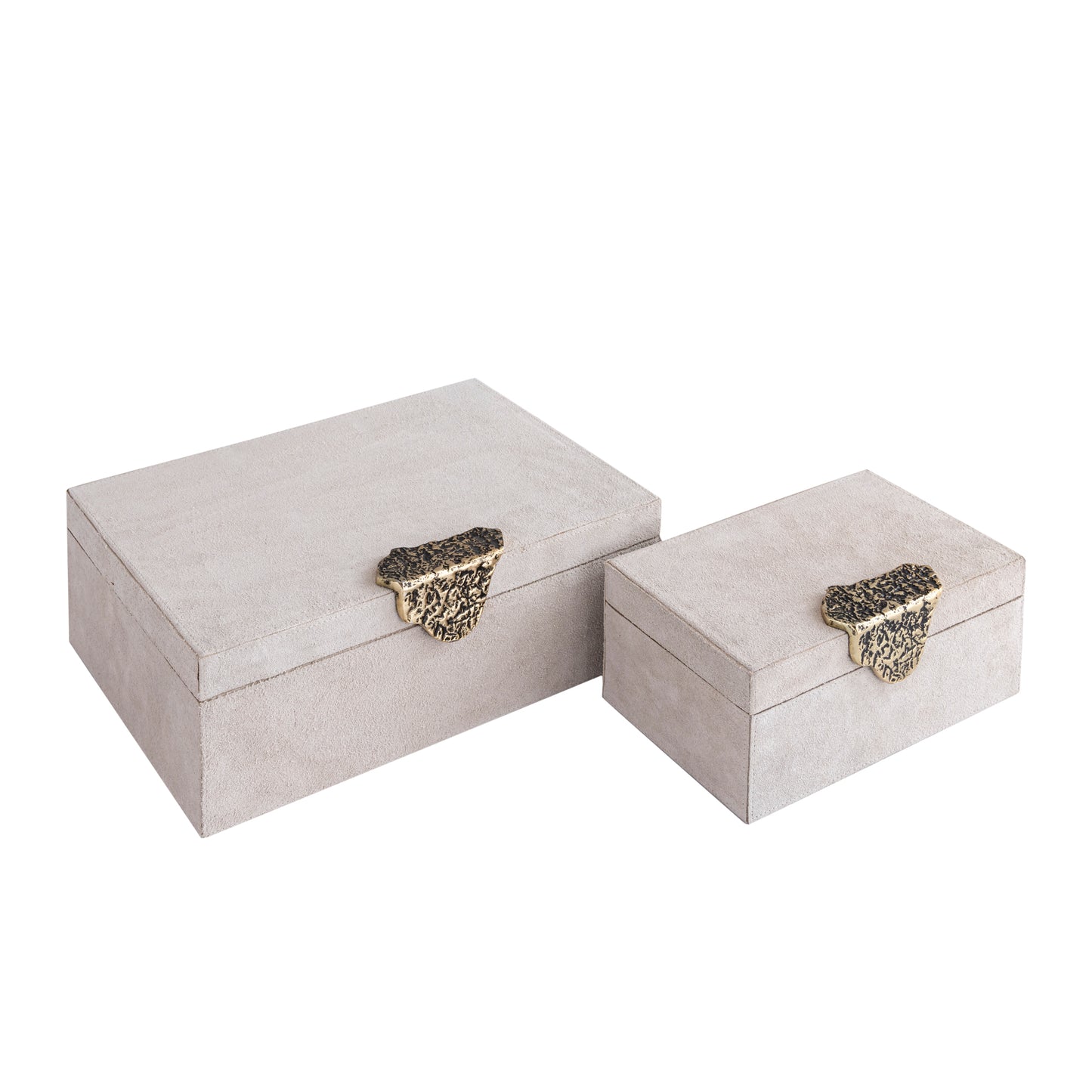 Hazael Beige Suède Opbergbox Gouden Handvat Set Van 2 13x36x25 cm