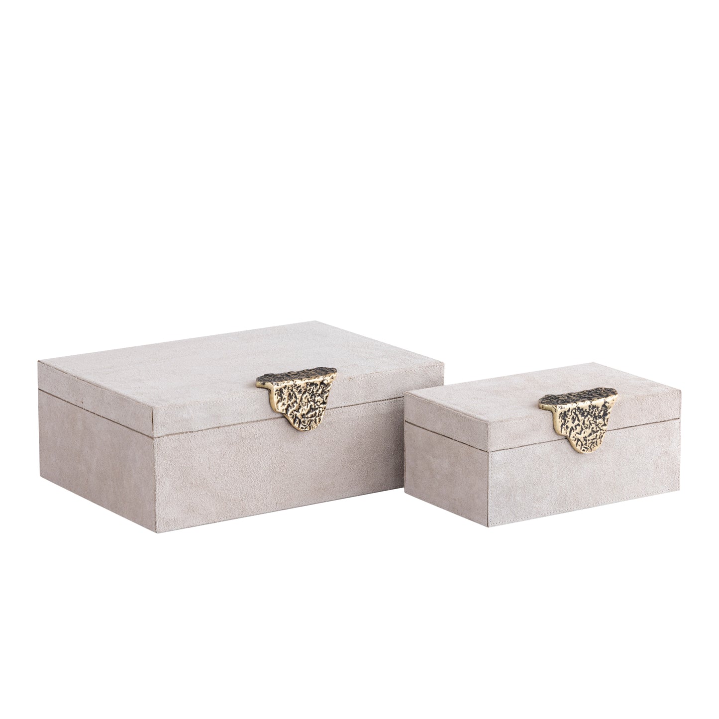 Hazael Beige Suède Opbergbox Gouden Handvat Set Van 2 13x36x25 cm