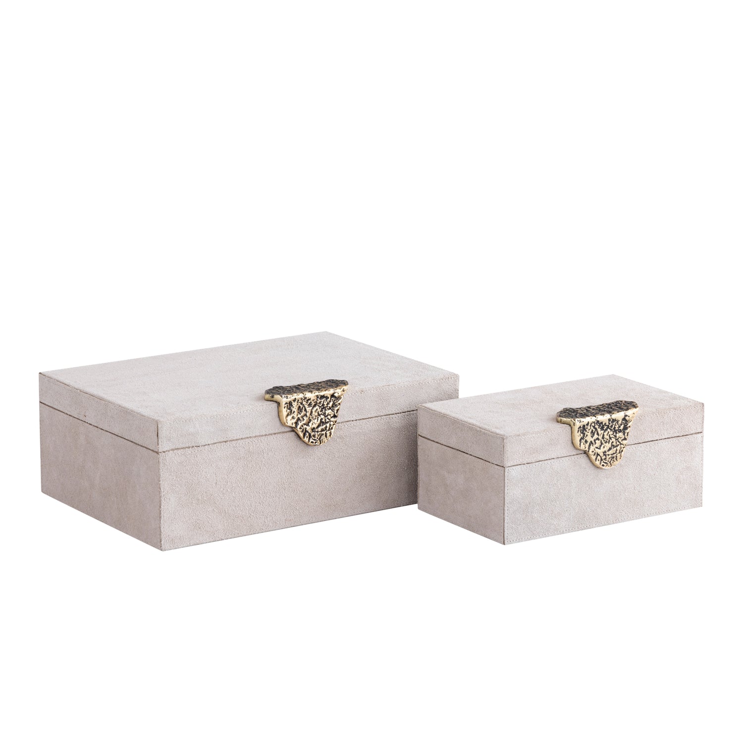 Hazael Beige Suède Opbergbox Gouden Handvat Set Van 2 13x36x25 cm