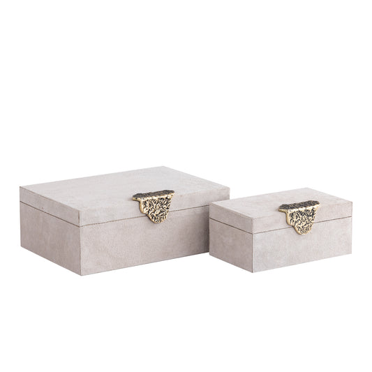 Hazael Beige Suède Opbergbox Gouden Handvat Set Van 2 13x36x25 cm