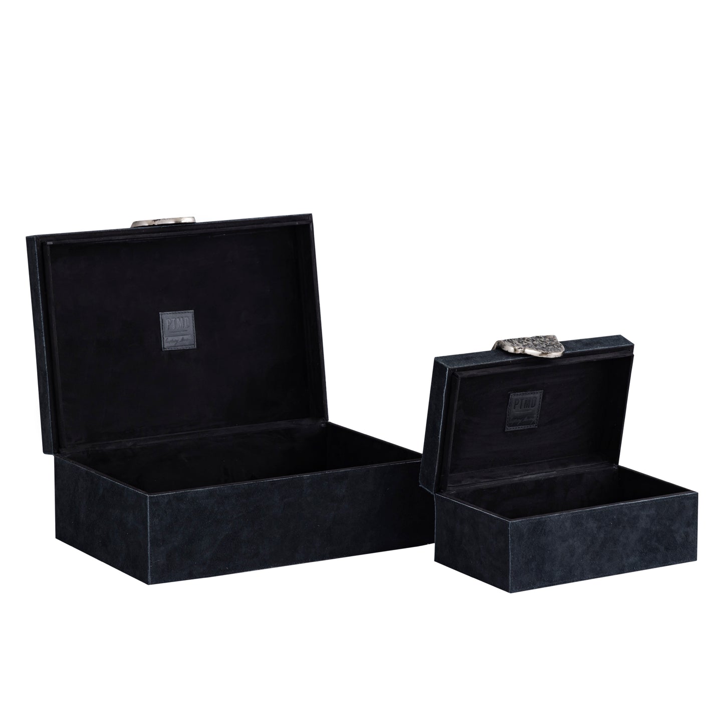 Hazael Black Suede Box Silver Handle Set Of 2