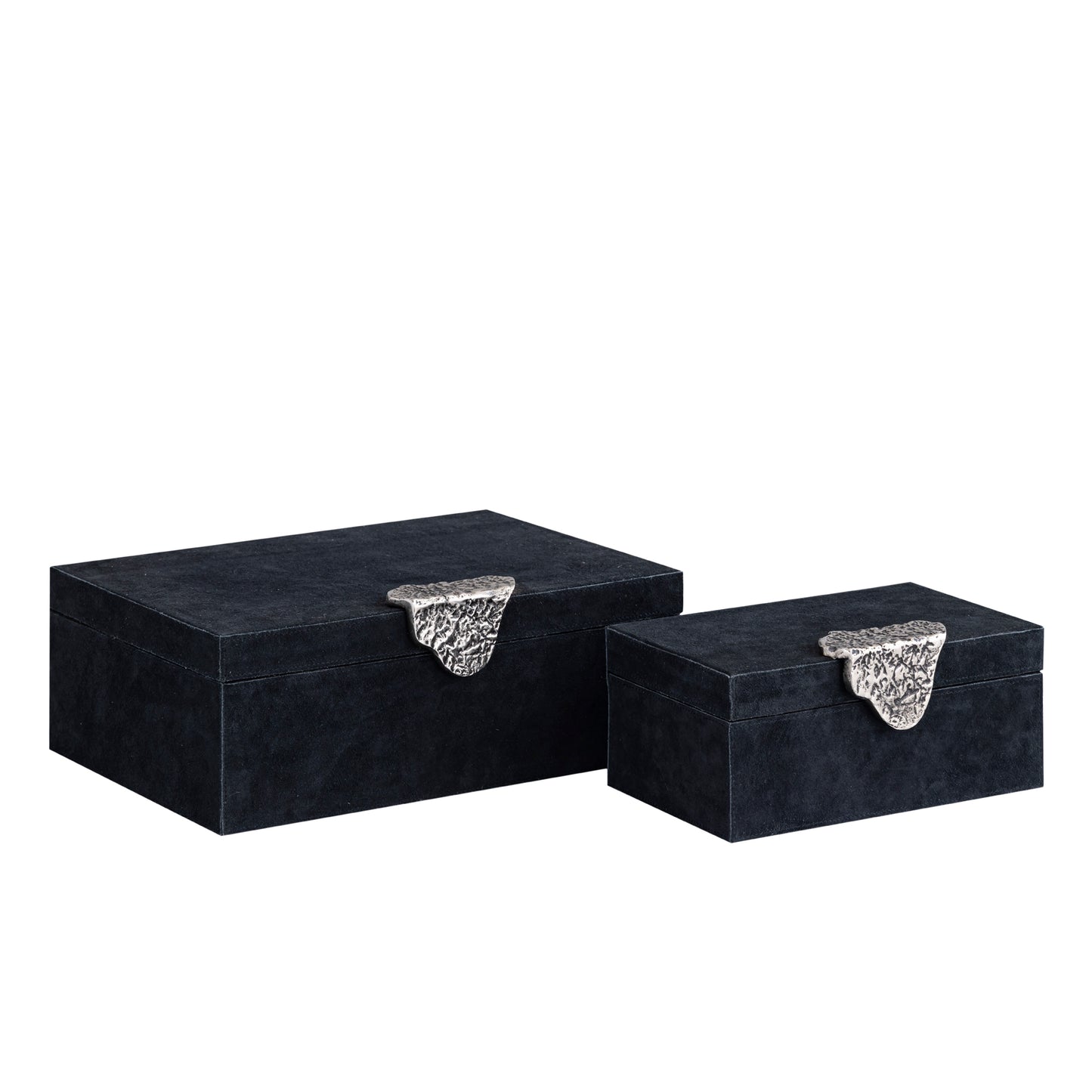 Hazael Zwarte Suède Opbergbox Met Zilveren Handvat Set Van 2 13x36x25 cm
