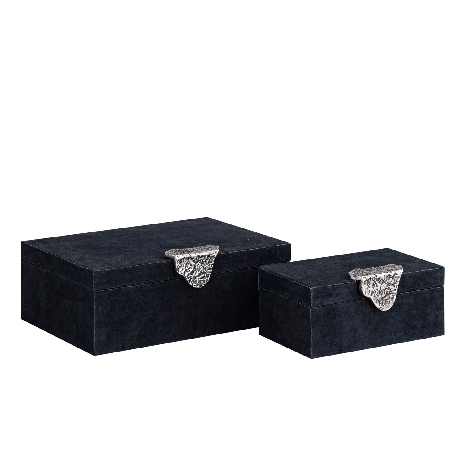 Hazael Zwarte Suède Opbergbox Met Zilveren Handvat Set Van 2 13x36x25 cm