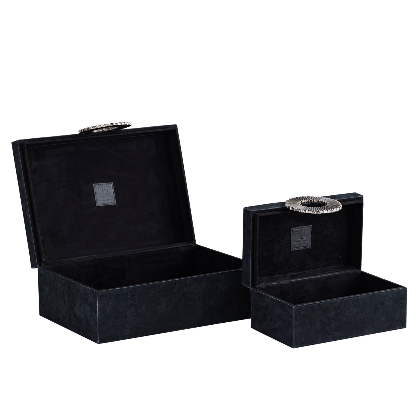 Hazael Black Suede Box Silver Handle Set Of 2