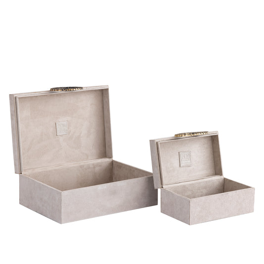 Hazael Beige Suède Opbergbox Set Van 2 Met Gouden Handvat 13x36x25 cm