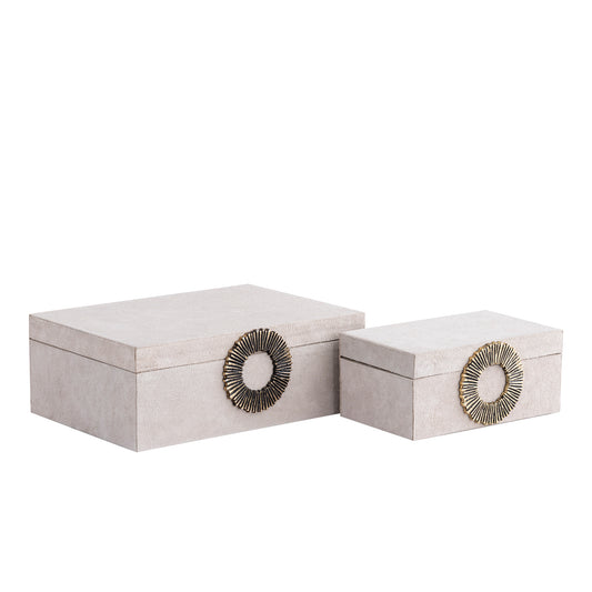 Hazael Beige Suède Opbergbox Set Van 2 Met Gouden Handvat 13x36x25 cm