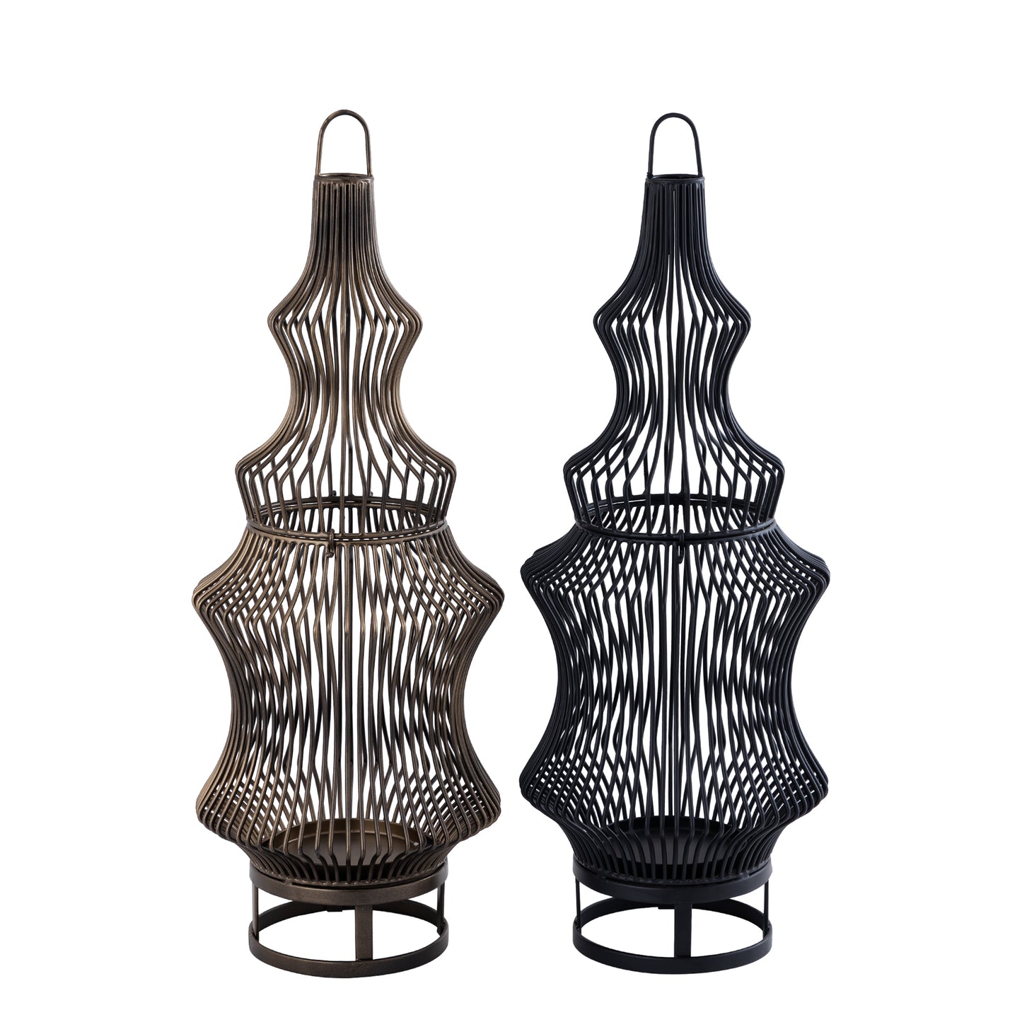 Tobin Zwarte Ijzeren Ronde Draadvormige Lantaarn Set van 2 60x23x23 cm