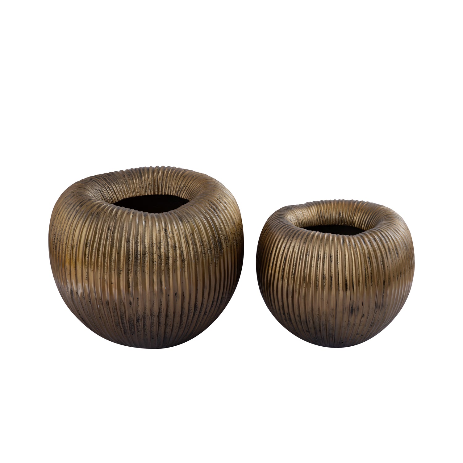 Russel Gouden Aluminium Pot Laag Geribd Klein 30x32x32 cm