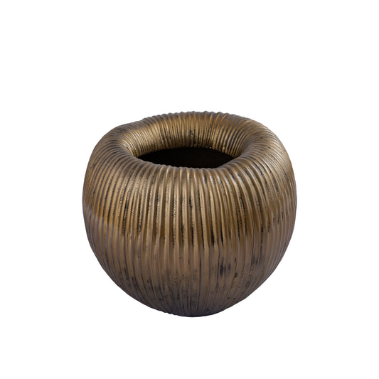 Russel Gouden Aluminium Pot Laag Geribd Klein 30x32x32 cm