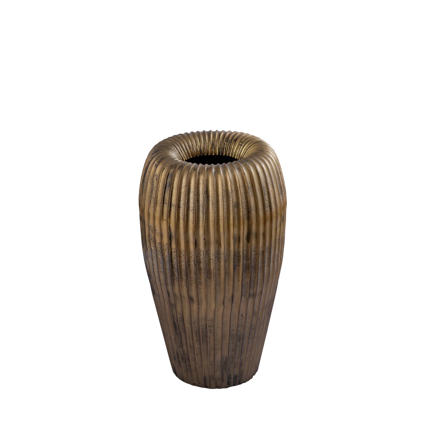 Russel Gouden Aluminium Pot Rond Geribd Laag 50x30x26 cm