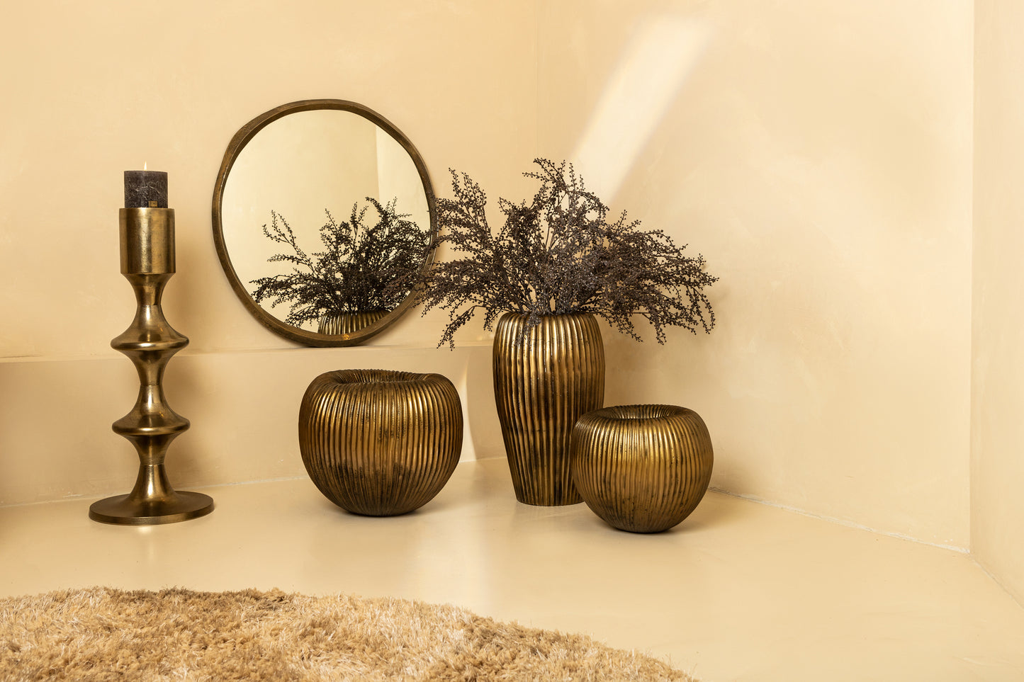 Russel Gold Alu Round Pot Ribbed High