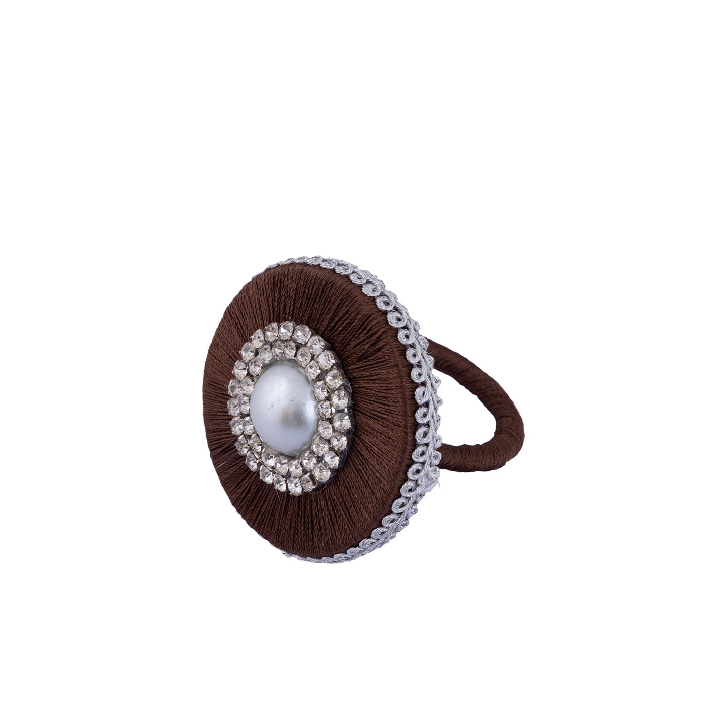 Bonnie Brown Poly Servietring Met Parel - Set Van 12 Stuks - 12 Sets 5.5x7x7 cm