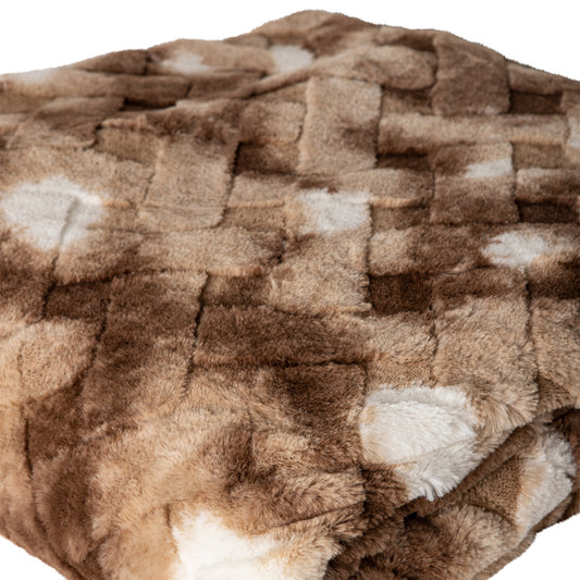 Geraldine Bruine Kunstbont Geruit Plaid Rechthoek Groot 2x220x240 cm