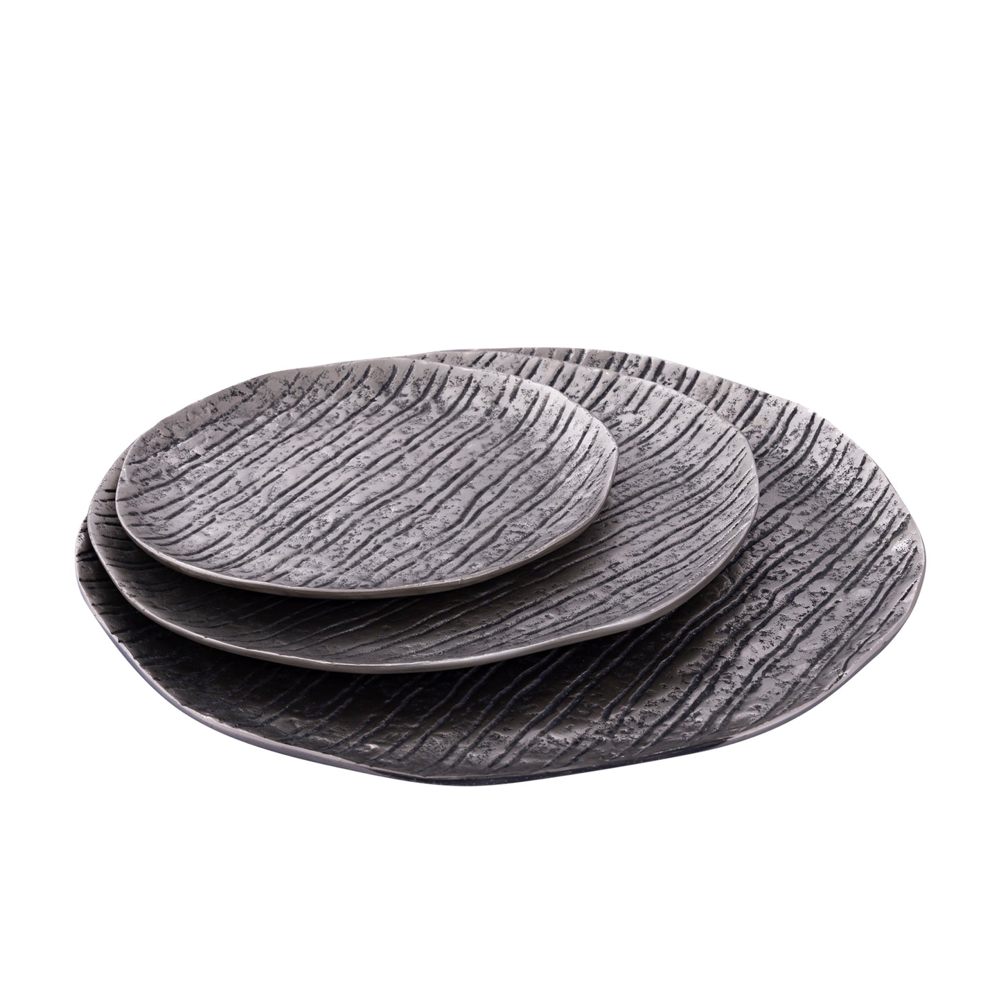 Grail Zilveren Aluminium Schaal Met Strepen Rond M - Set van 4 2x32x32 cm