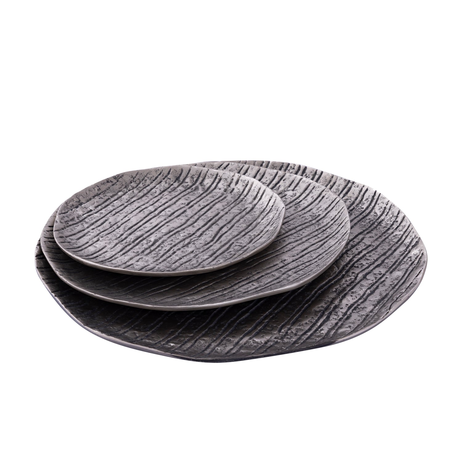 Grail Zilveren Aluminium Schaal Met Strepen Rond M - Set van 4 2x32x32 cm