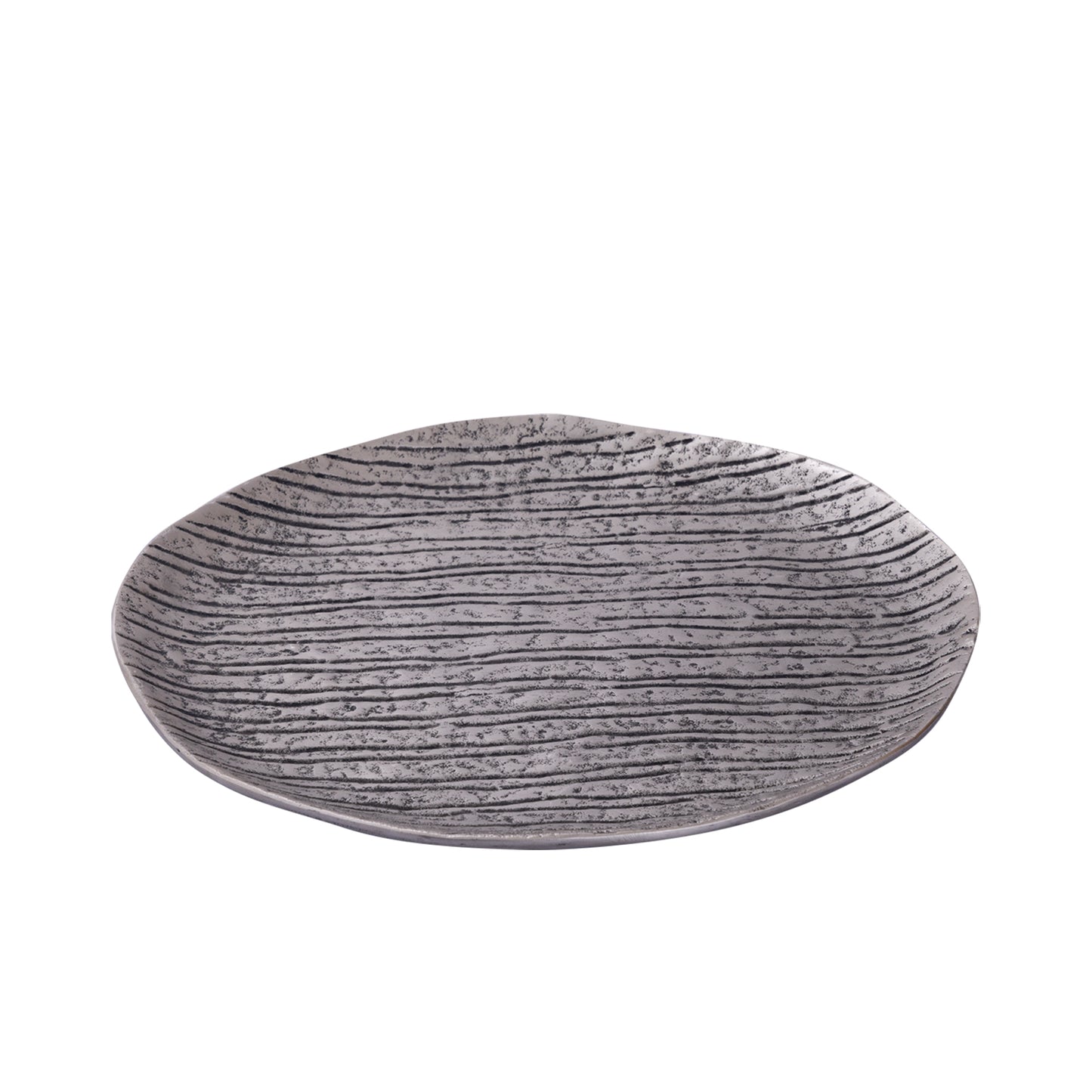 Grail Zilveren Aluminium Schaal Met Strepen Rond M - Set van 4 - 4 Sets 2x32x32 cm