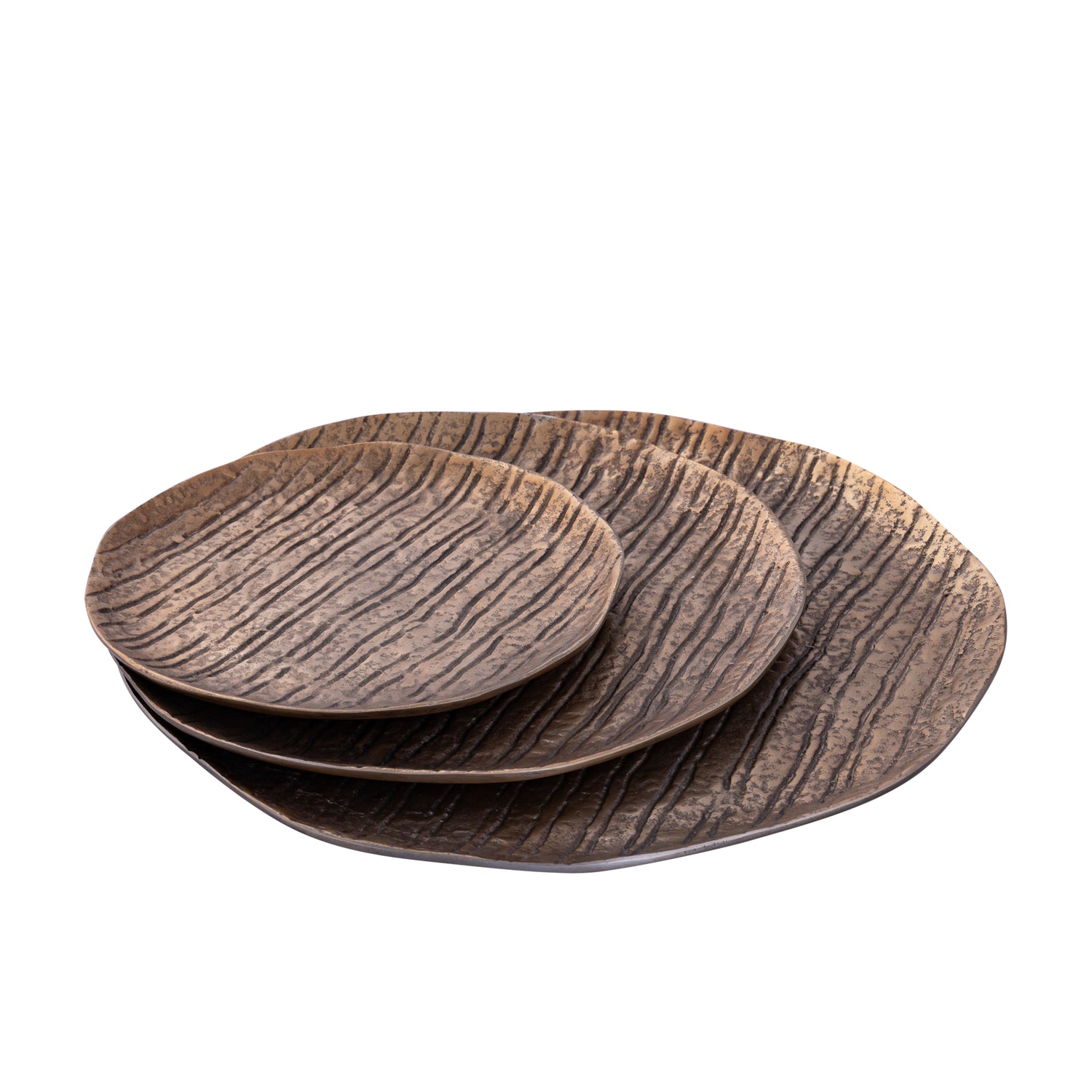Grail Gouden Aluminium Dienblad Met Strepen Rond M Set van 4 2x32x32 cm