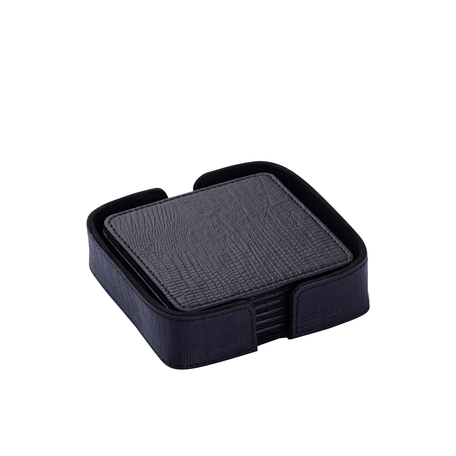 Rafal Zwarte Vegan Leather Onderzetters Vierkant Set van 6 - 6 Sets 4x13x13 cm
