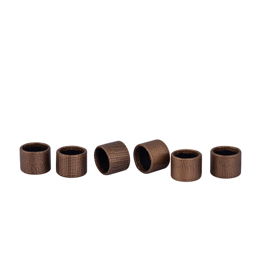 Rafal Bronzen Servetring Set van 6 Stuks - Veganistisch Leer 3.5x5x5 cm