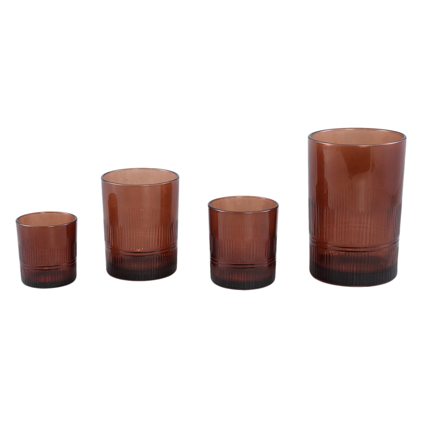 Yousra Koper Glas Windlicht Gekerfd Strepen Set van 4 Stuks 12.5x10x10 cm