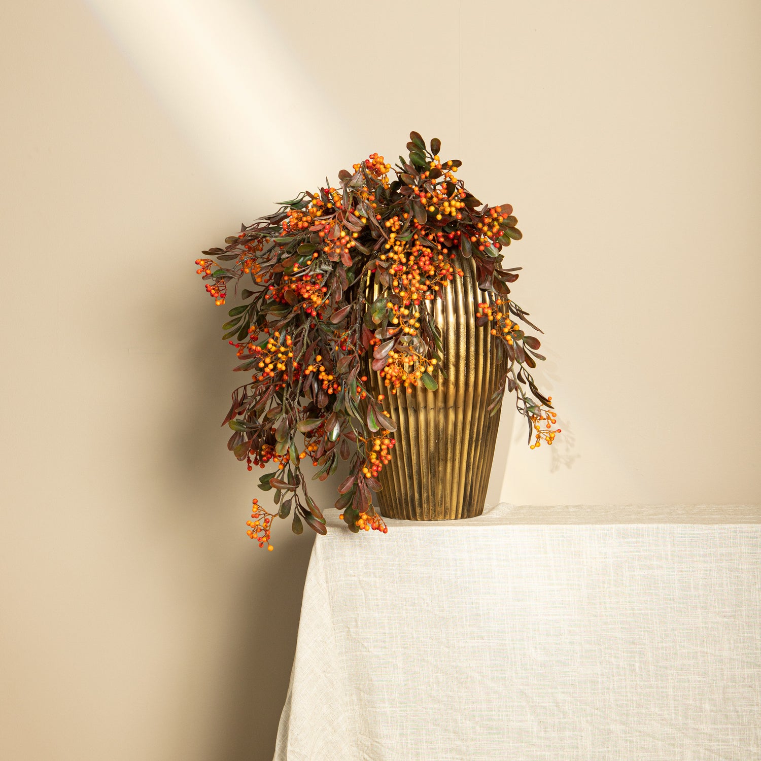Berry Plant Oranje Hangend Bessentak Met Bladeren - Set van 6 87x59x25 cm