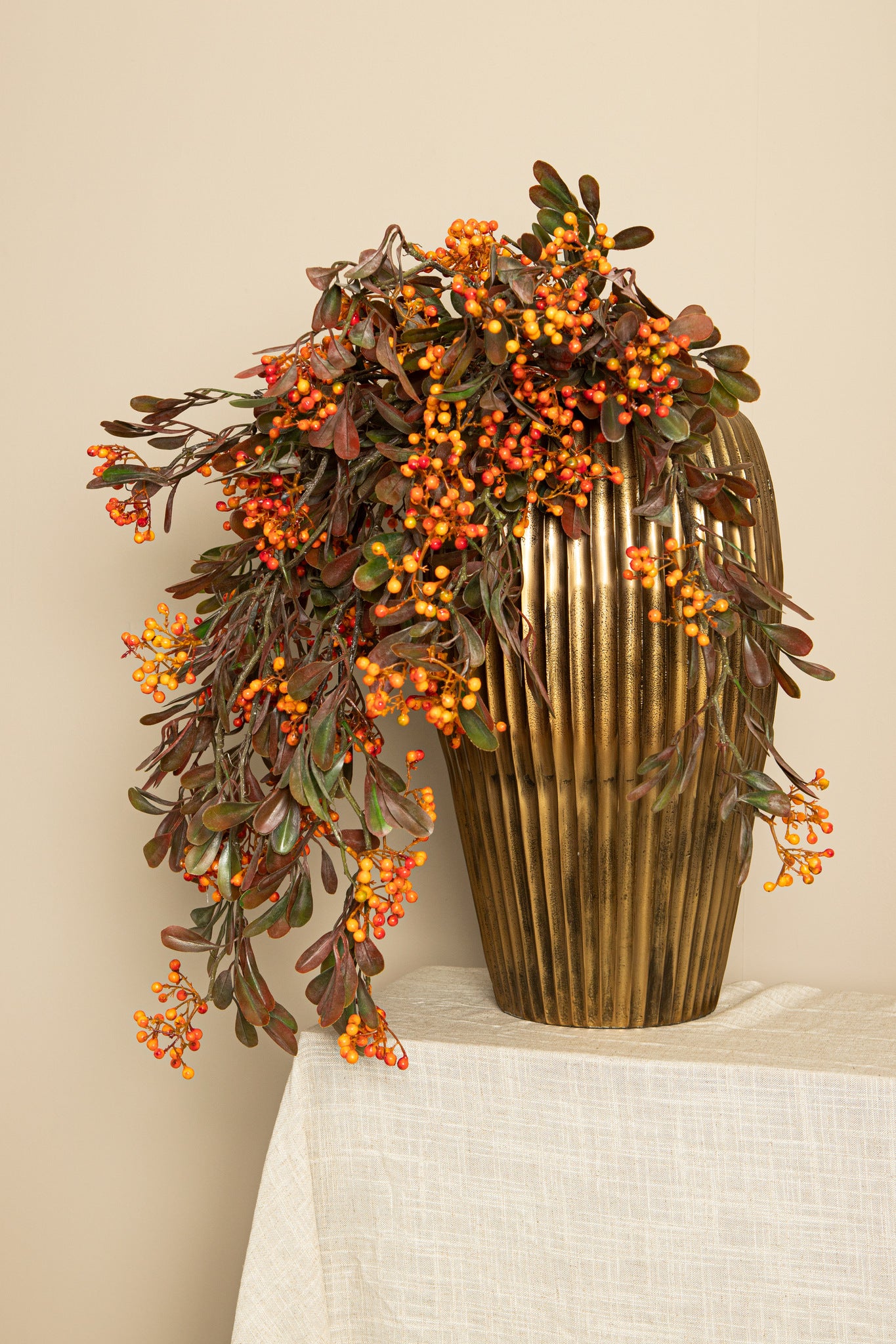 Berry Plant Oranje Hangend Bessentak Met Bladeren - Set van 6 87x59x25 cm