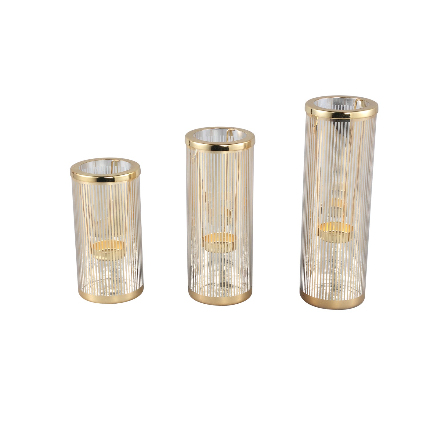 Ella Gold Glass Striped Tealight Holder L