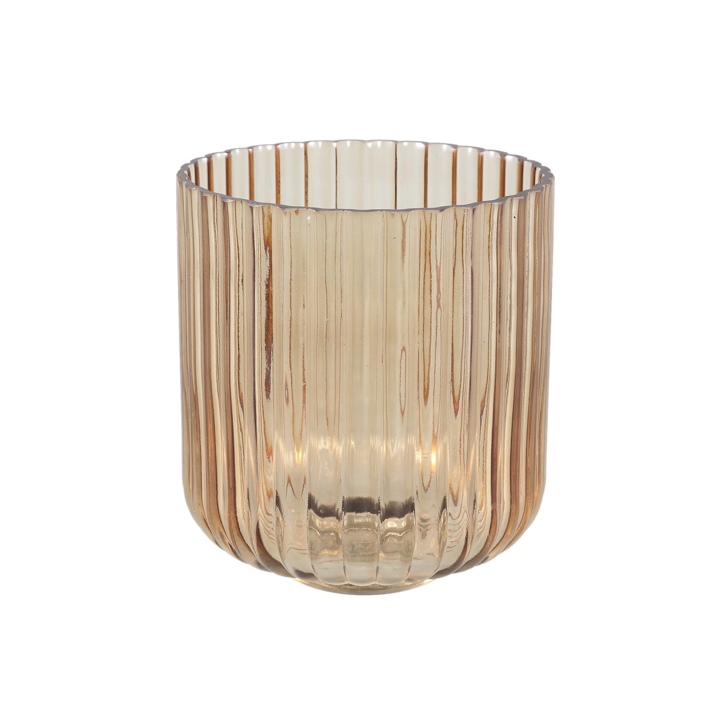 Nora Gouden Glas Windlicht Geribd L Set van 6 Stuks - 6 Sets 16x15x15 cm