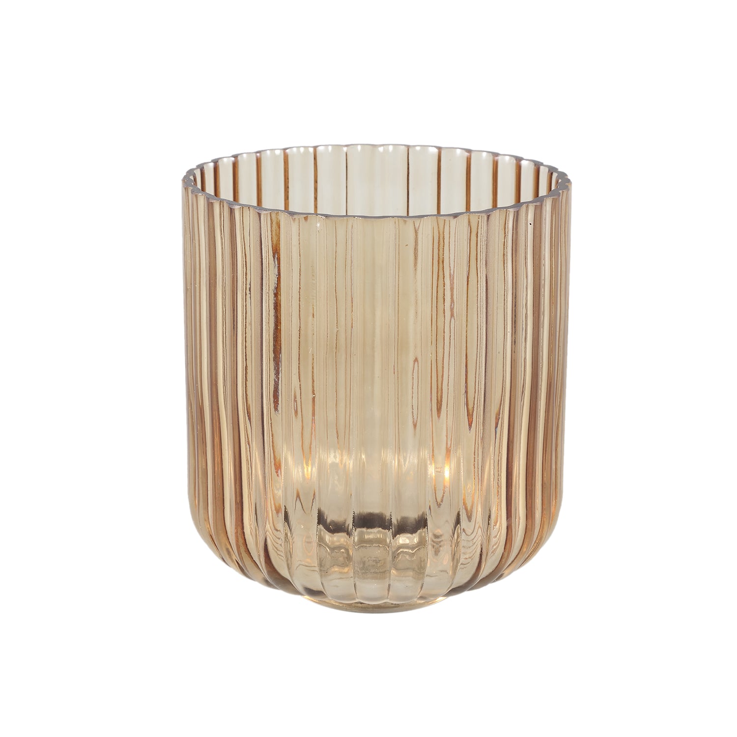 Nora Gouden Glas Windlicht Geribd L Set van 6 Stuks - 6 Sets 16x15x15 cm