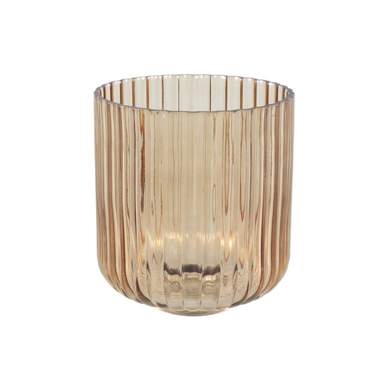 Nora Gouden Glas Windlicht Geribd L Set van 6 Stuks - 6 Sets 16x15x15 cm