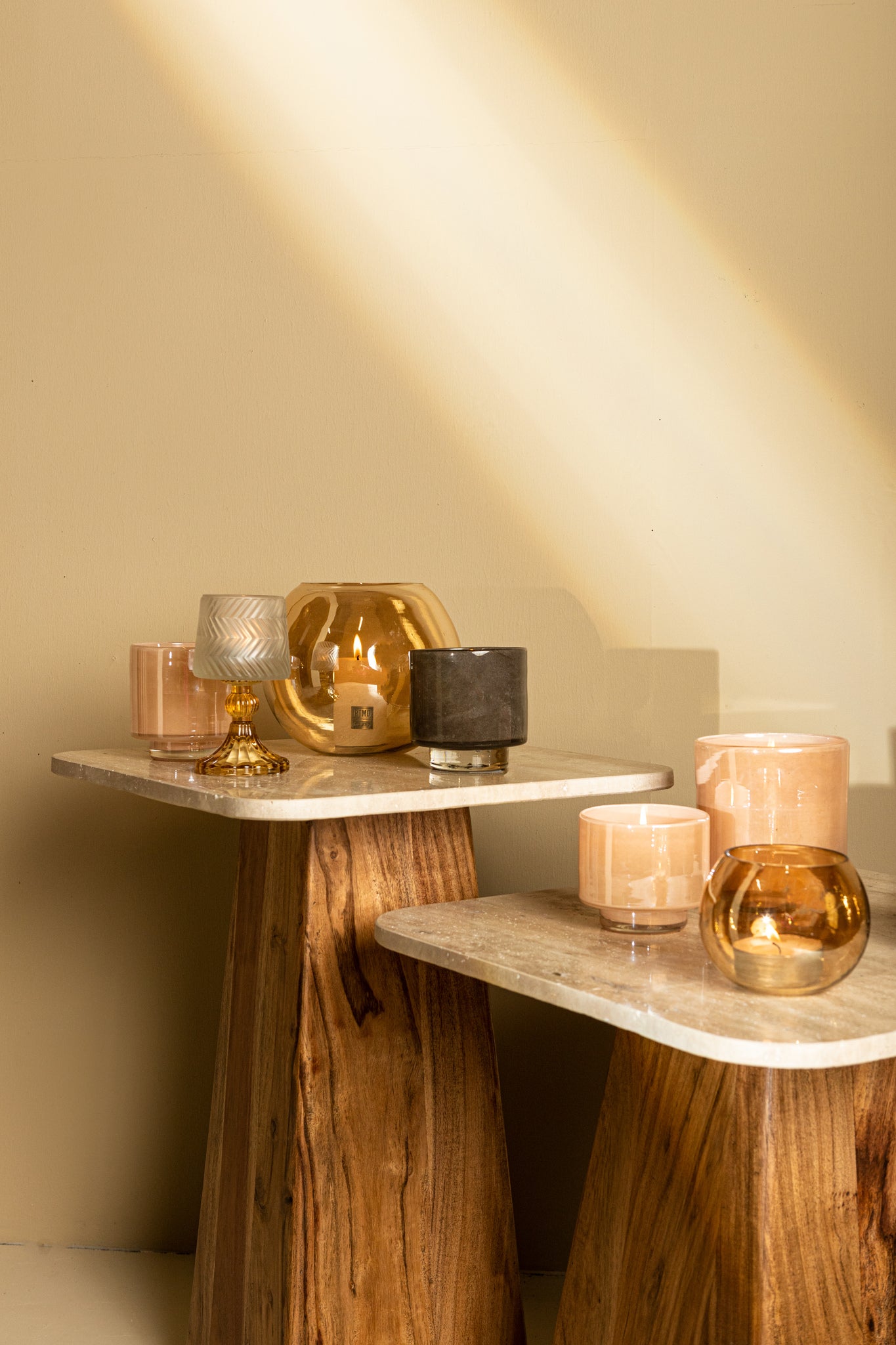 Josiah Beige Glass Tealight On Base L