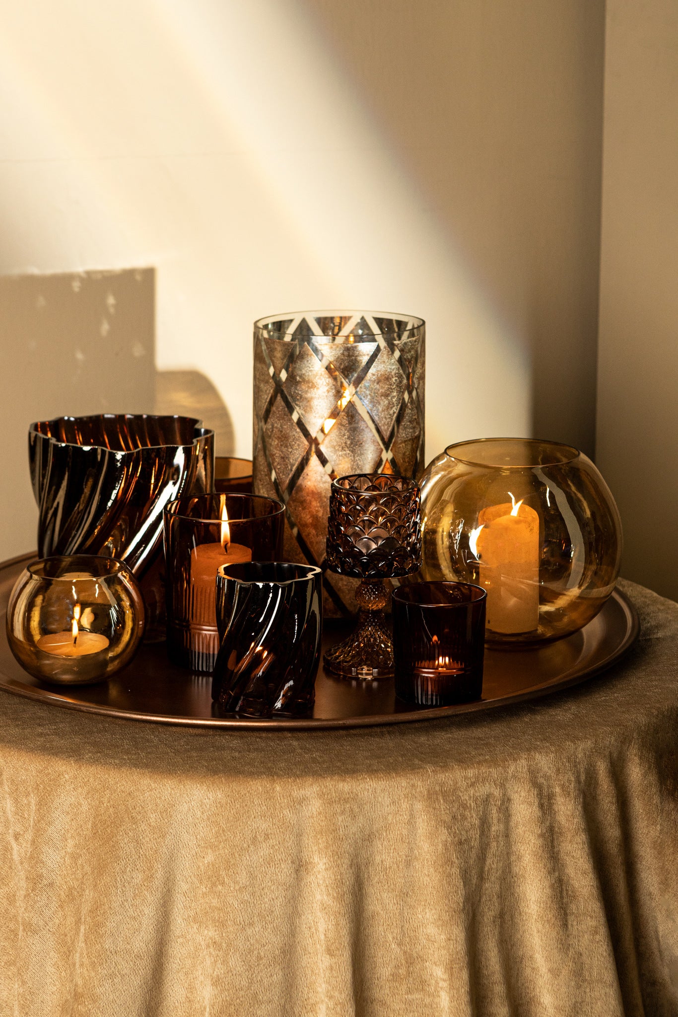 Lenore Gold Luster Glass Round Tealight Shiny