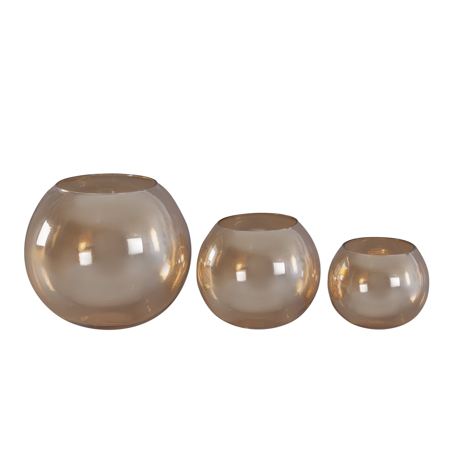 Lenore Gouden Glans Glas Rond Windlicht Set van 4 Stuks 16x17x17 cm