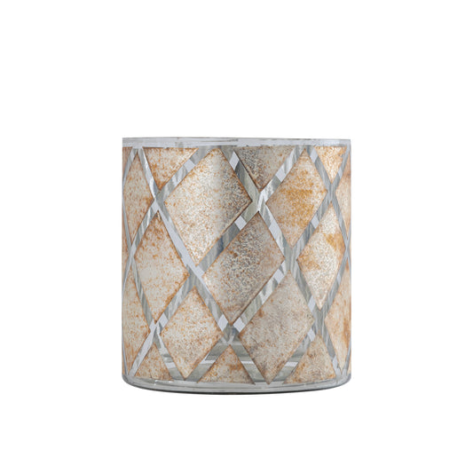 Farisa Zilver Glazen Rond Windlicht Ruit - Set van 4 Stuks - 4 Sets 17x15.5x15.5 cm